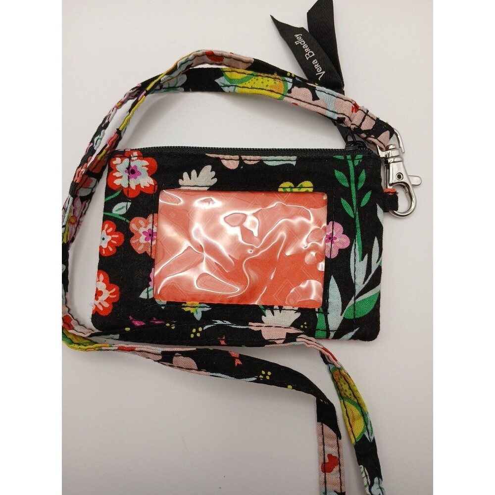 Vera Bradley Floral Fabric ID Holder Wallet with Lanyard Zipper Pouch Crossbody - Picture 1 of 4